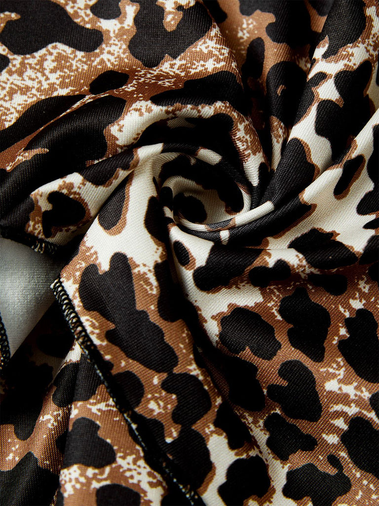 Robe courte portefeuille léopard à volants et nœud papillon années 80