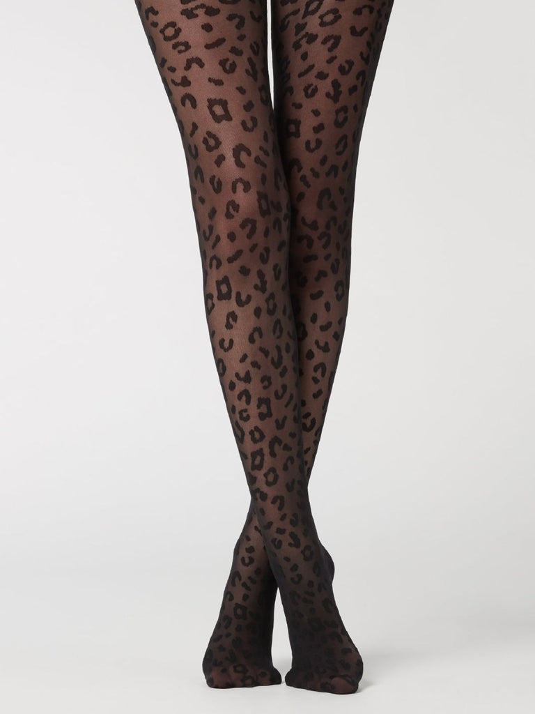 Collants noire à imprimé léopard