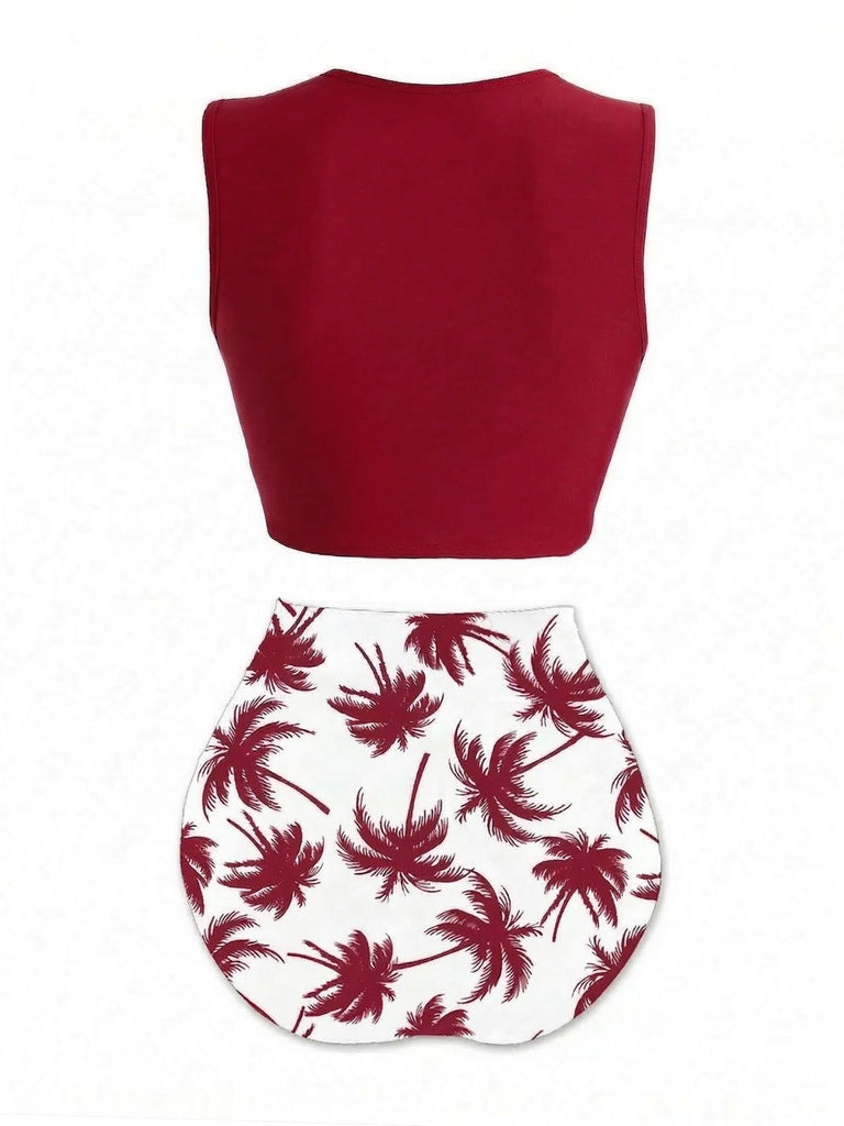 [Prévente] Ensemble Bikini Punk Ceinture à Nouer Tiki à Motifs Années 1980