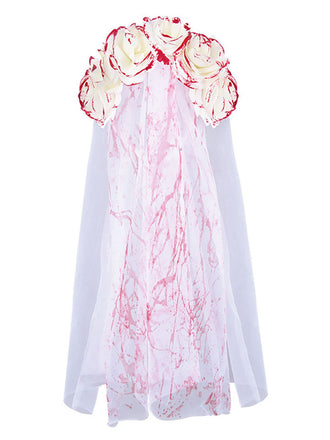 Voile de tulle de mariée fantôme à la rose de sang d'Halloween