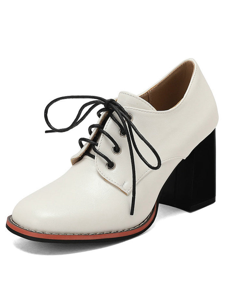 Chaussures En Cuir Vintage À Lacets Talon Épais