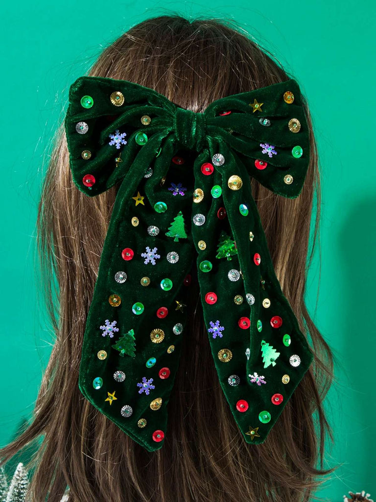 Épingle à cheveux en velours avec grand nœud de Noël