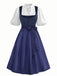 3PCS Robe Velours Jacquard Bleu Foncé & Tablier & Haut en Dentelle Années 1950