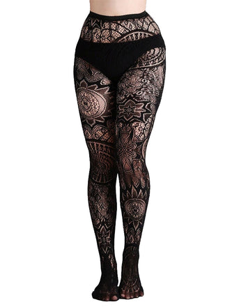 Collants transparents à motifs floraux en dentelle gothique d'Halloween