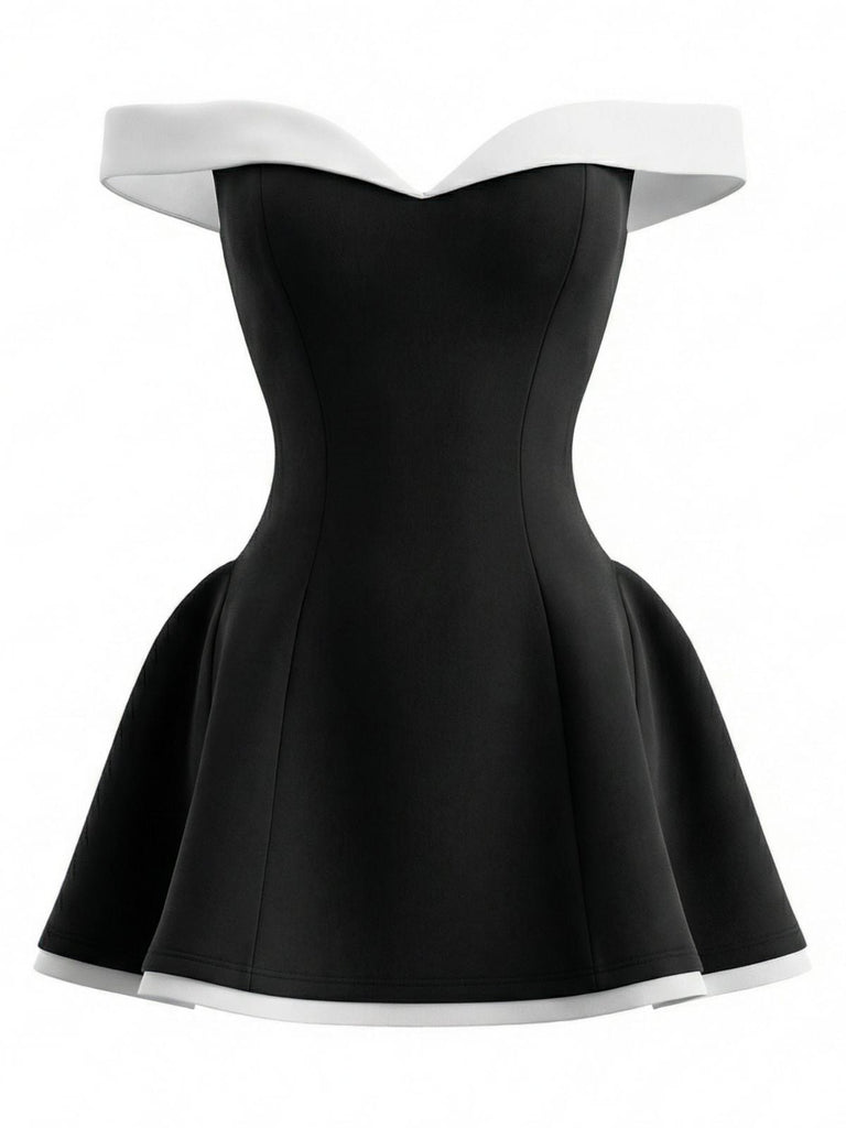 Robe Mini Solide Épaule Dénudée Ajustée Années 1960