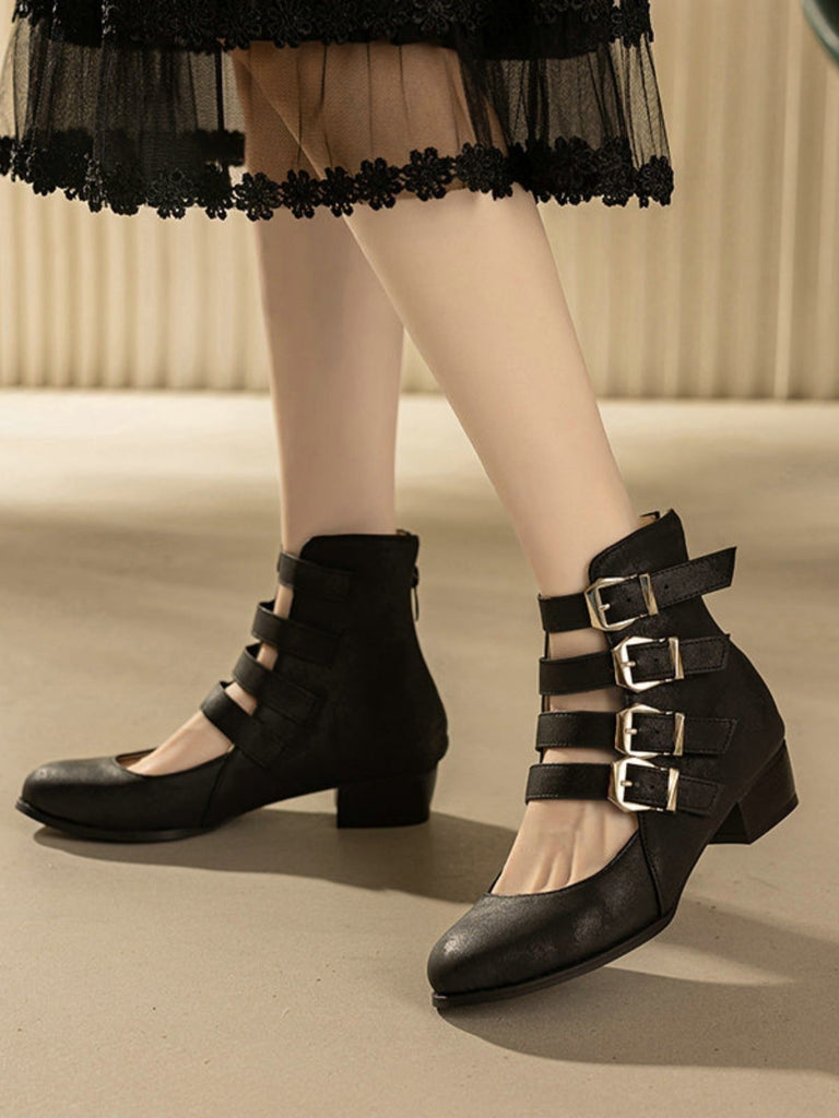 Bottes à bout rond petit talon épais et ajourées