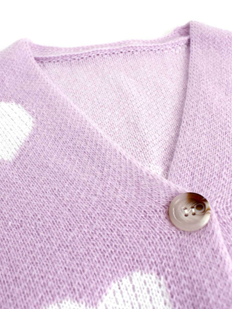 Cardigan en maille à imprimé cœur style Saint-Valentin années 1950