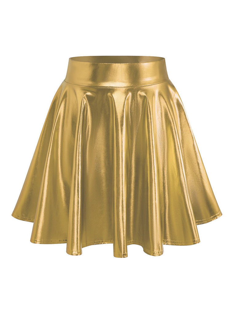 1970s Jupe plissée métallisée disco unie