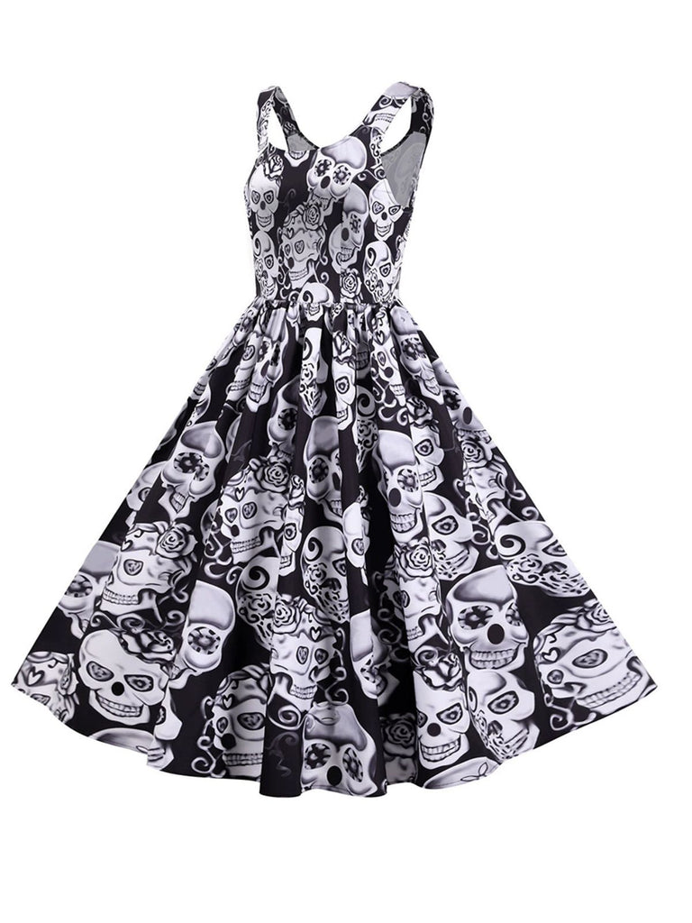 Robe trapèze à motif crâne Halloween années 1950