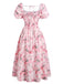 [Grande taille] Robe fleurie rose à col carré des années 1950