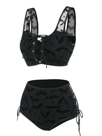 [Prévente] Ensemble bikini gothique en maille chauve-souris noire années 1980