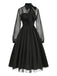 [Pré-vente] Robe noire à lacets en maille transparente patchwork années 1950