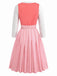 Robe en Velours à Col Cœur et Tablier et Top en Dentelle Rose Années 1950