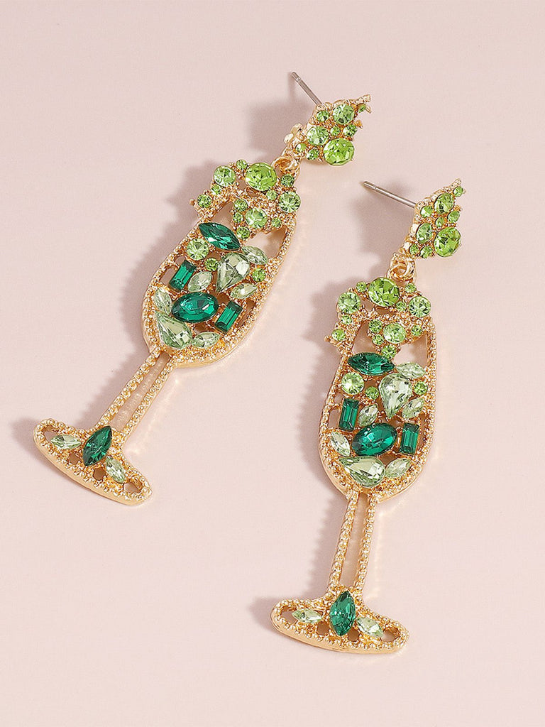 Boucles d'oreilles en forme de verre à champagne perles et pierres précieuses