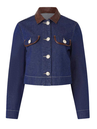 Veste en jean avec poche et col en cuir années 1950