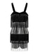 Robe de cocktail noire à bretelles franges et sequins années 1920