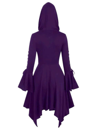 Veste longue punk gothique violette à capuche années 1980