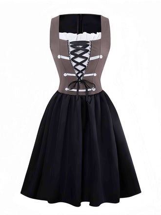 Robe corset marron style pirate et col carré années 1960