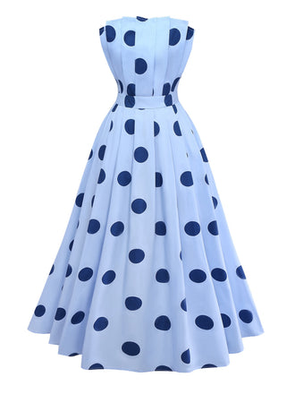 Robe Bleue Pois Sans Bretelles Plissée Années 1940