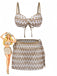 3PCS Kaki Crochet Ajouré Ensemble Bikini & Cache-Maillot Années 1950