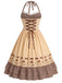 [Prévente] Robe volants et nœud caramel motif vichy et encolure dos nu années 1950