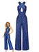 [Prévente] Combinaison bleue scintillante à perles, sequins, découpes croisées et jambes larges années 1970