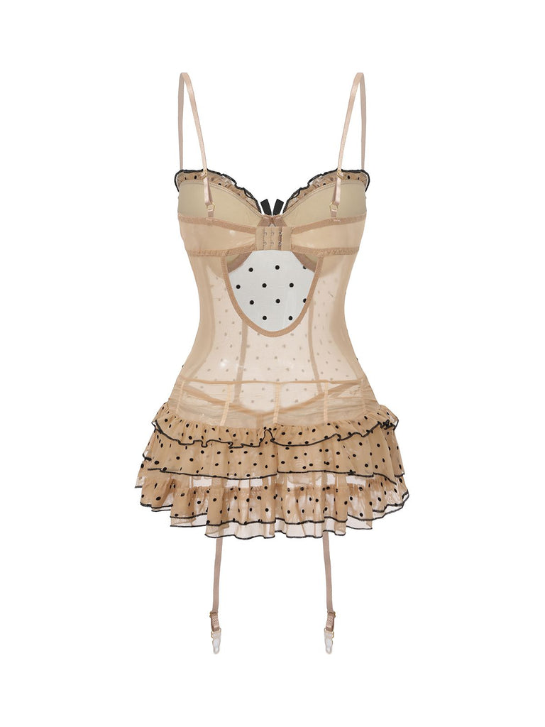 Nuisette babydoll kaki à pois des années 1980