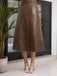 Jupe midi taille haute en cuir marron des années 1980