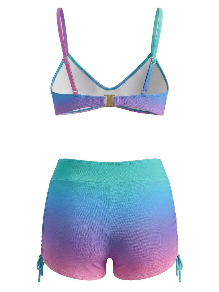 Ensemble bikini short de bain à lacets dégradé années 60