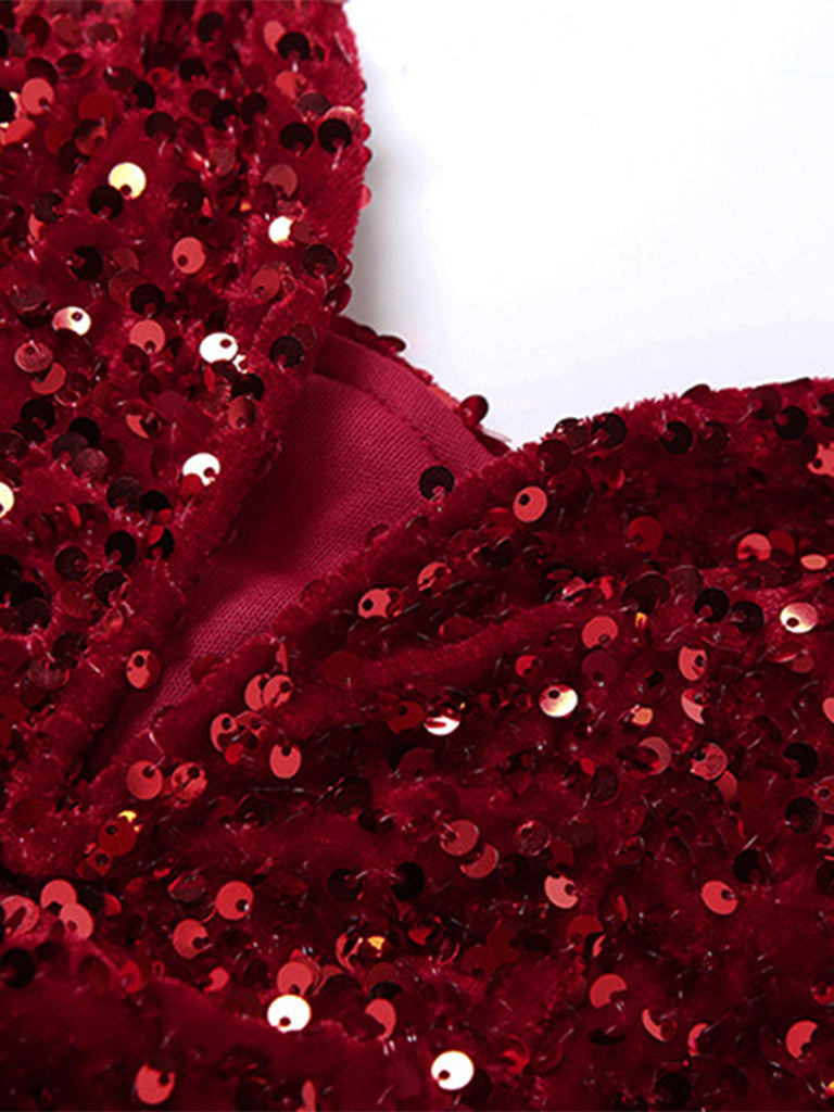 Robe courte lie-de-vin bustier à sequins et plumes années 1980 - 3