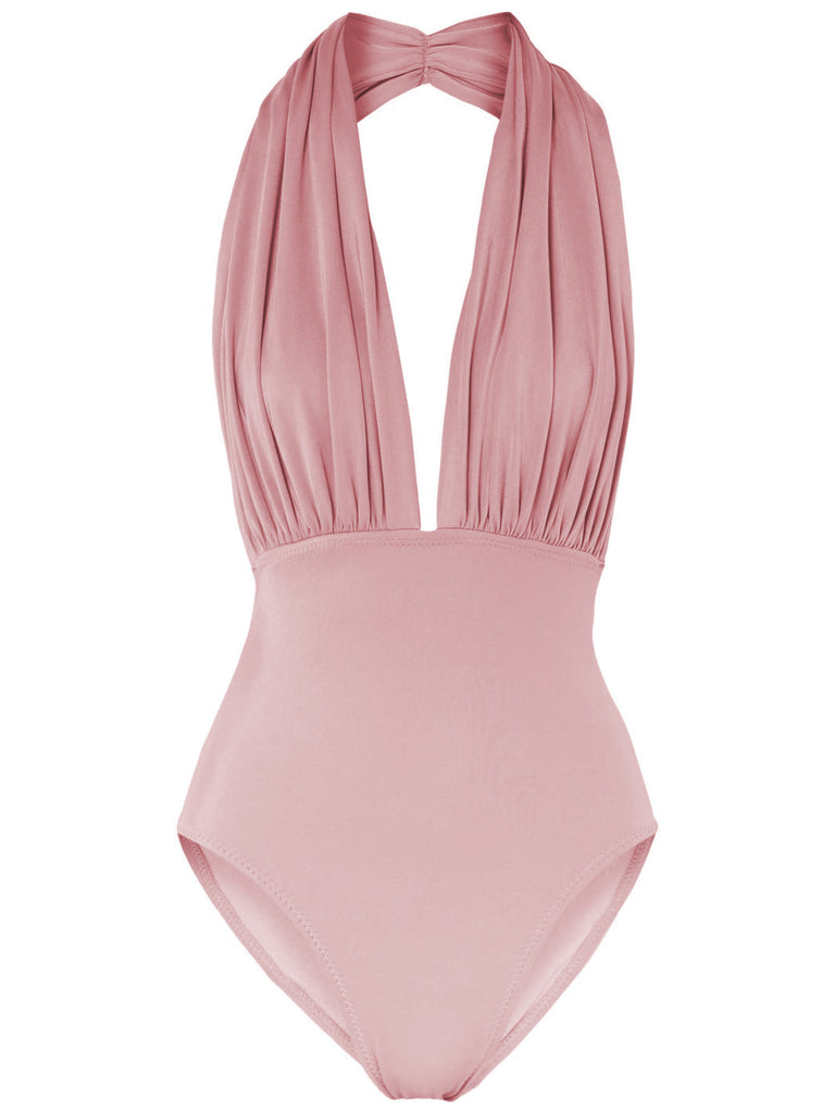 Maillot de Bain Une Pièce Rétro Décolleté Plongeant Rouge