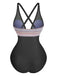 Maillot De Bain Une Pièce Col V Profond Ondulé Patchwork Année 1940