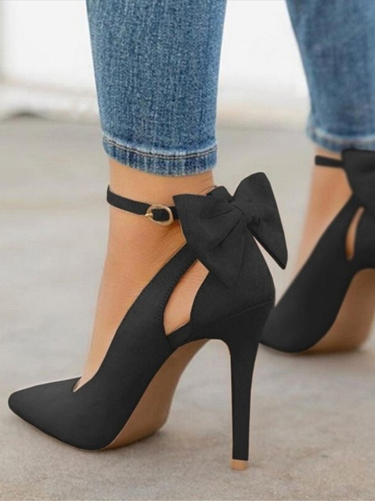 Chaussures Daim Nœud Bride Cheville Bout Pointu Talon Haut