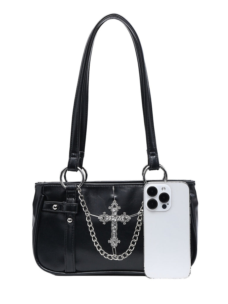 Sac à bandoulière vintage noir avec chaîne croisée