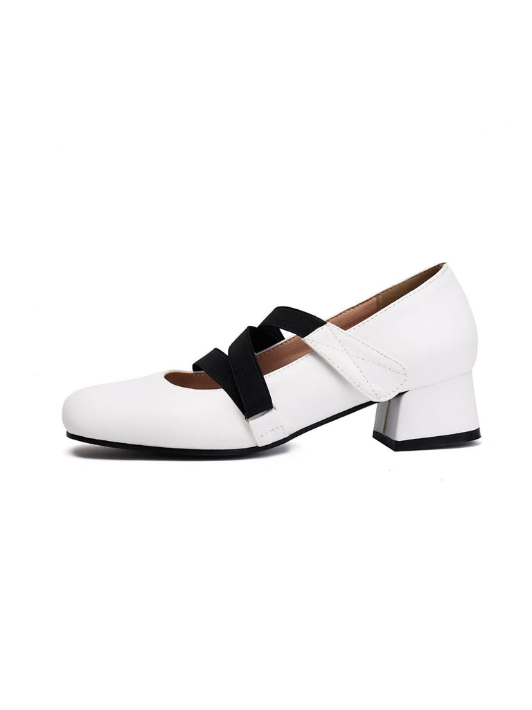 Chaussures à talons épais en cuir élastique inspirées du ballet