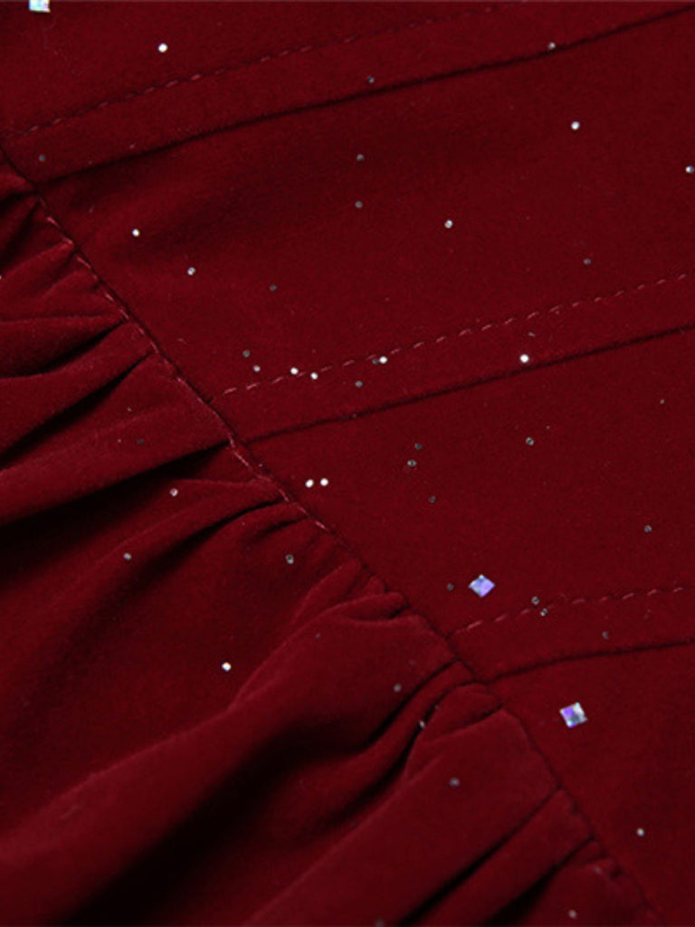 Robe mini bustier nœud et sequins rouge vin années 1980