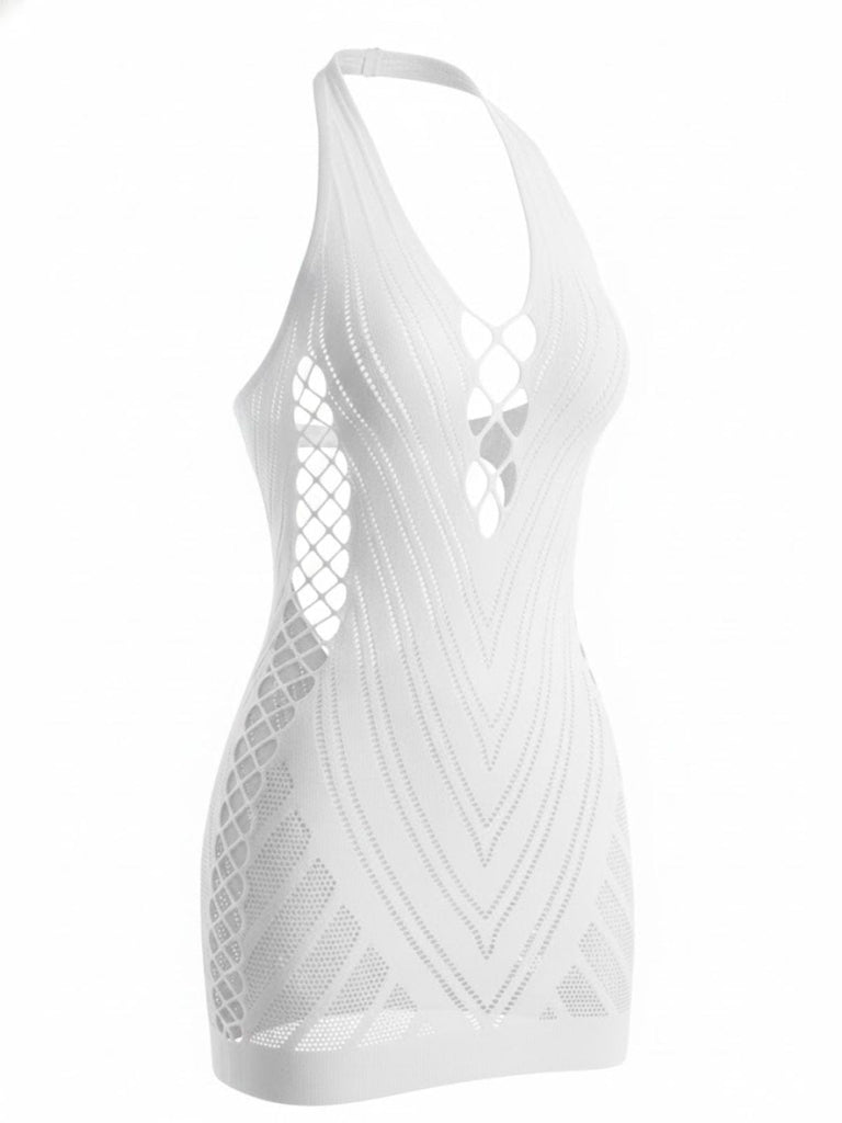 Robe de lingerie mini en résille à décolleté dos nu années 1960