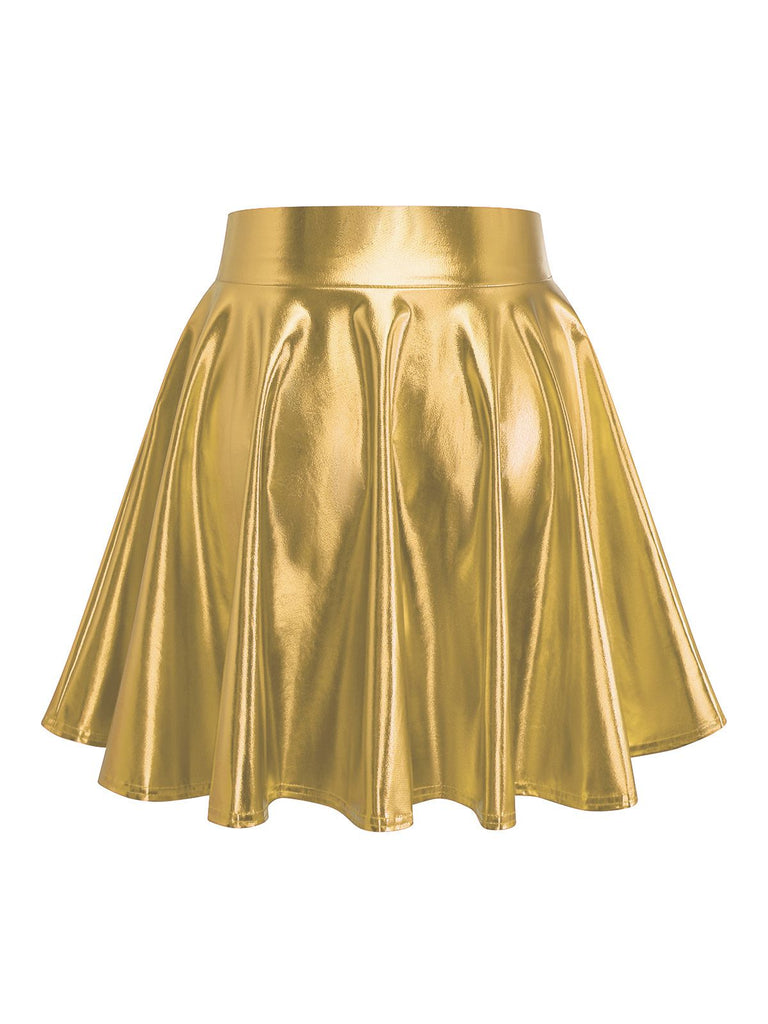 1970s Jupe plissée métallisée disco unie