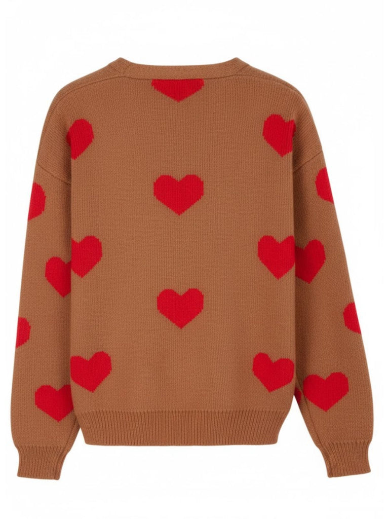 Cardigan en maille à imprimé cœur style Saint-Valentin années 1950
