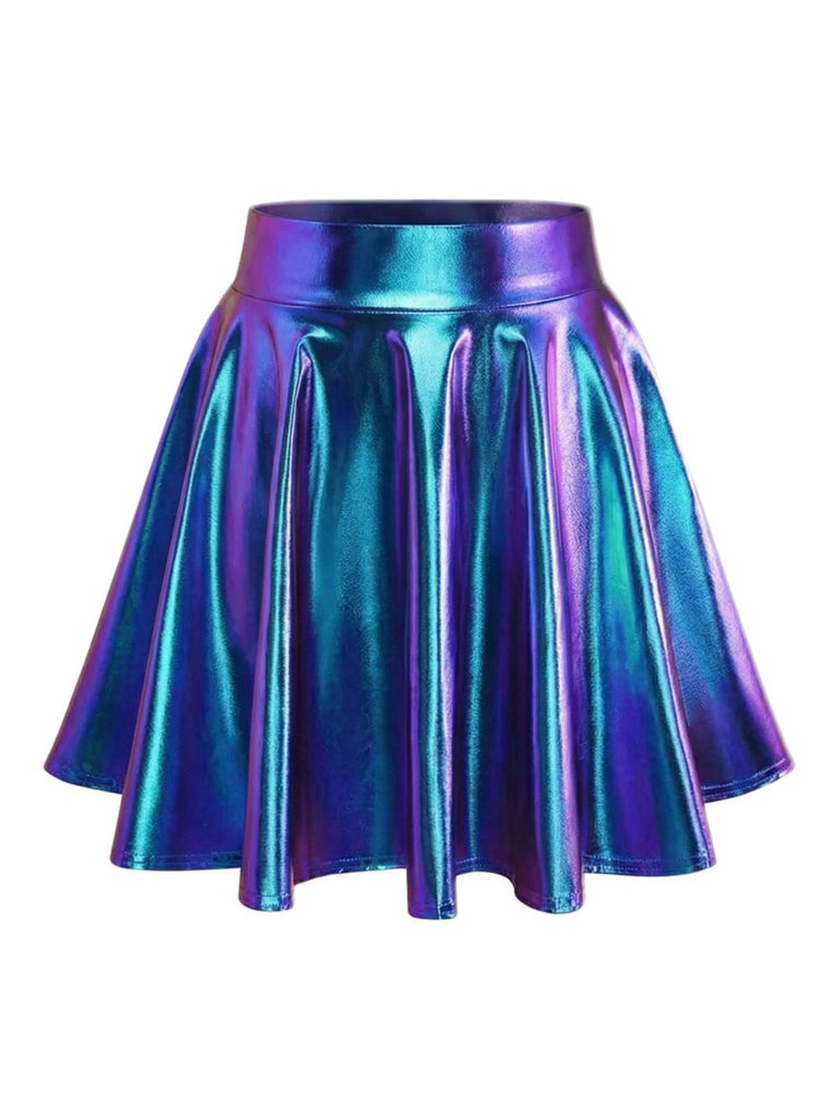 1970s Jupe plissée métallisée disco unie
