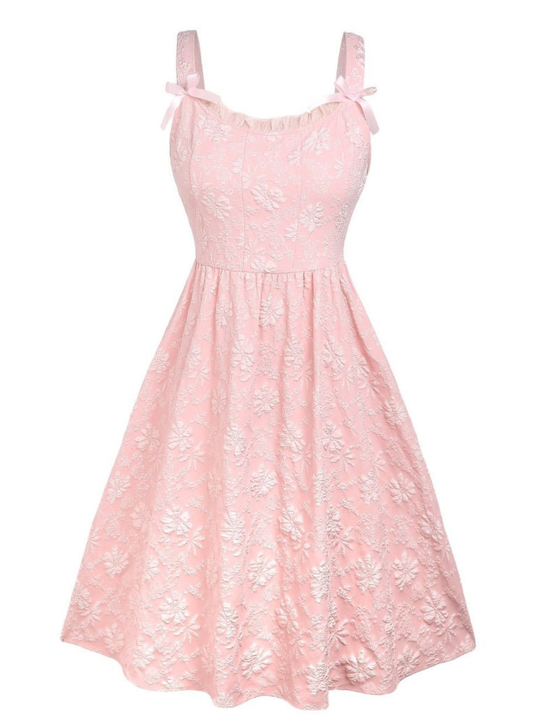 [Prévente] [Grande taille] Robe rose à fleurs en relief avec nœud papillon années 1940