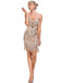 Robe champagne à fines bretelles franges et sequins années 1920
