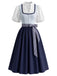 Ensemble 2PCS bleu avec robe florale à col carré, tablier et top court Années 1950