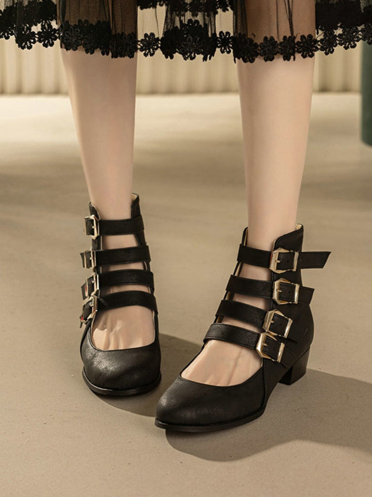 Bottes à bout rond petit talon épais et ajourées