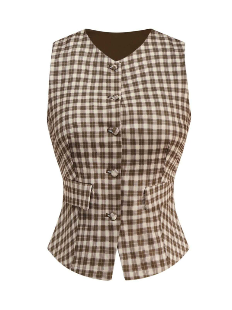 Gilet marron à carreaux vichy des années 1930