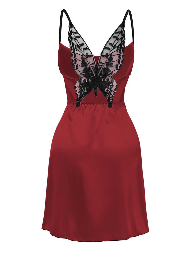 Nuisette en satin ornée de dentelle papillon années 1980