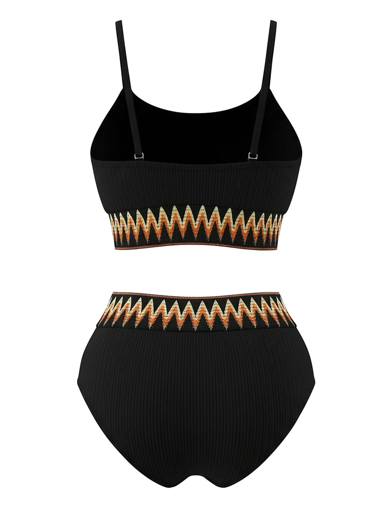 Bikini côtelé taille haute à motif zigzag années 1950