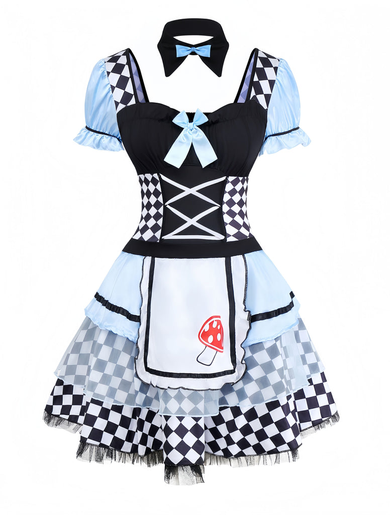 Robe tablier bleue Alice manches bouffantes des années 1960