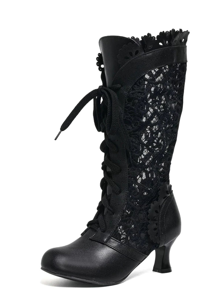 Bottines à lacets style victorien en dentelle à petits talons