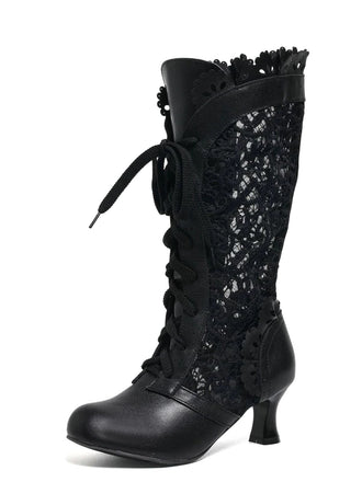 Bottines à lacets style victorien en dentelle à petits talons